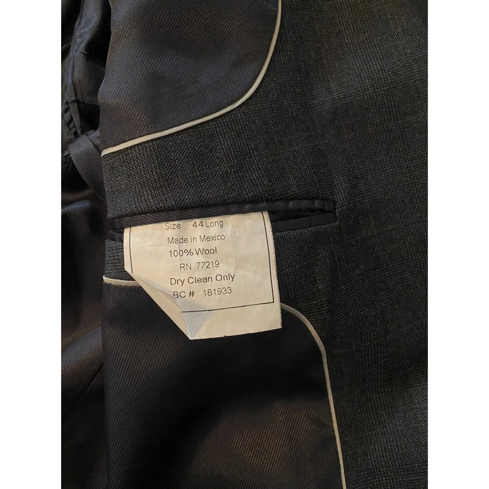 Joseph & Feiss Sport Coat 44L Gray Glen Check Plaid Wool 2-Button Blazer Jacket